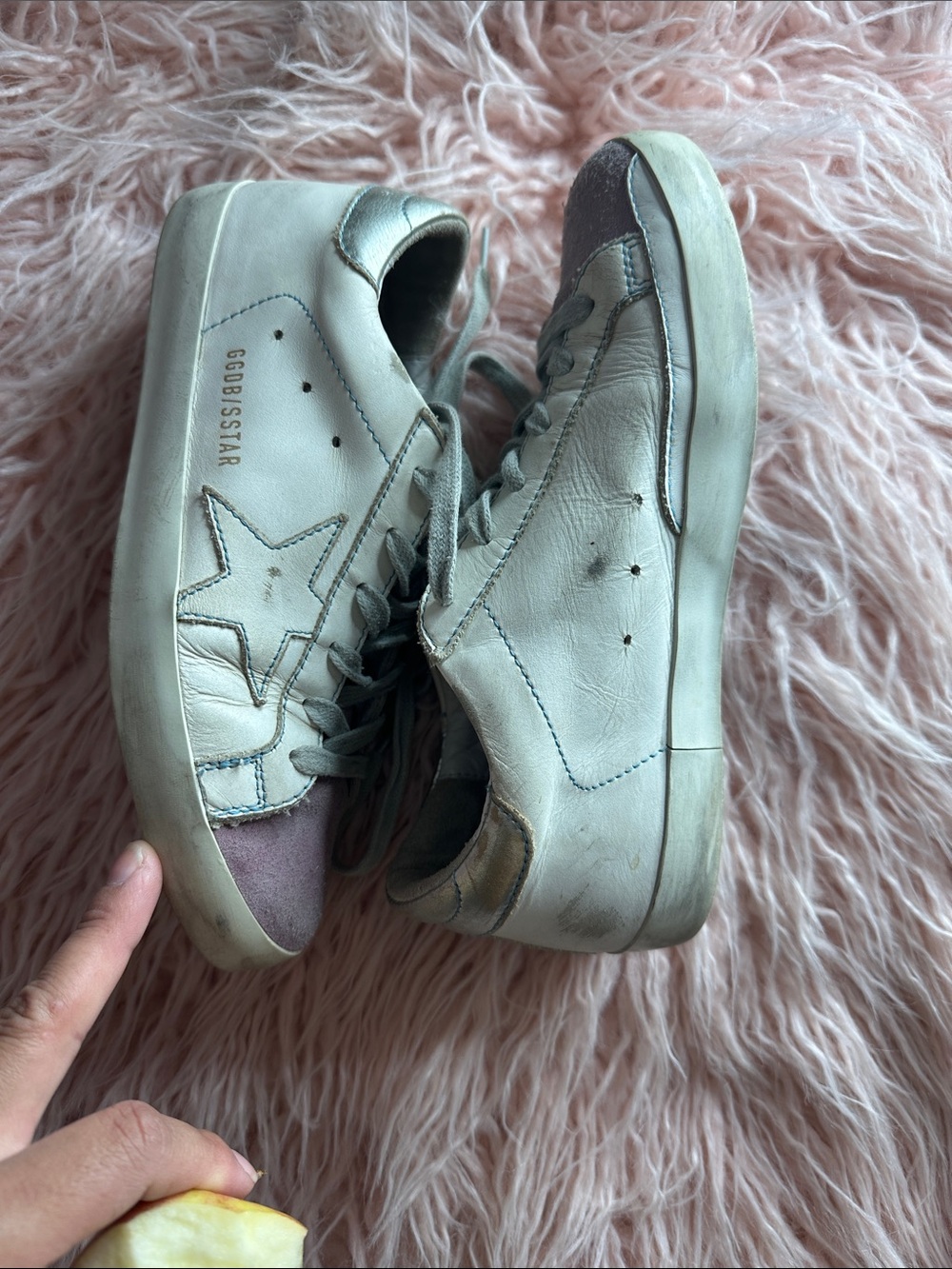 Golden Goose White Leather Sneakers with Dusty Pink Suede Toes - Picture 4 of 5